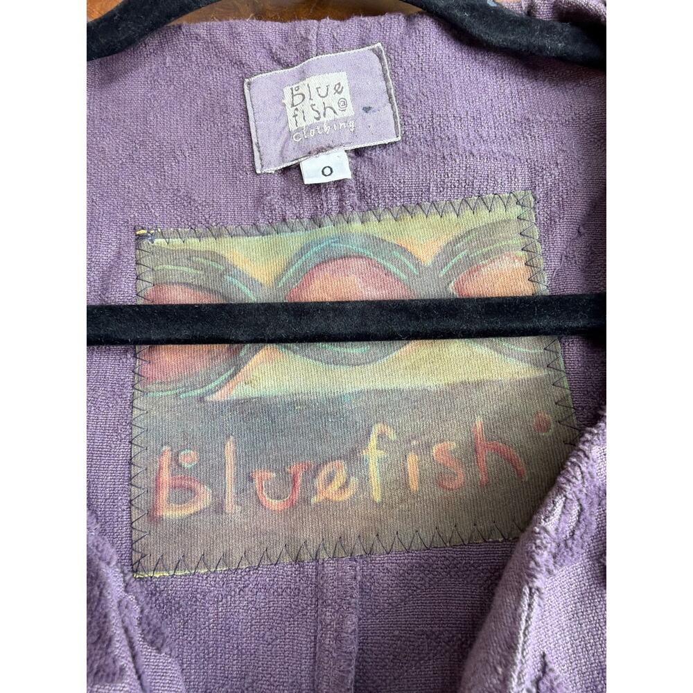 Blue Fish Vintage Purple Embossed Floral Patched Long Duster Jacket Size 0 MED - Picture 10 of 12